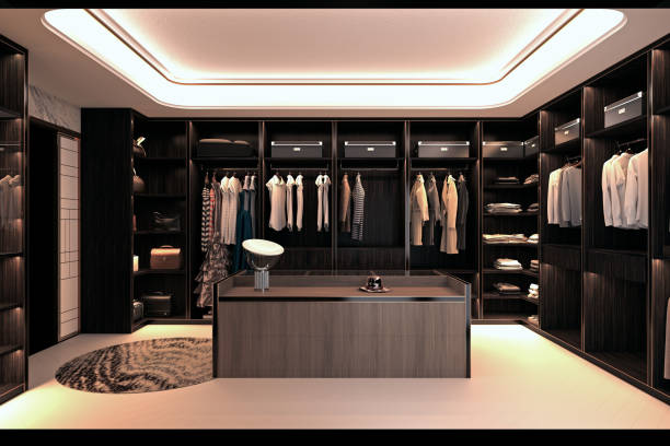 3D render of fashion shop, walk in closet